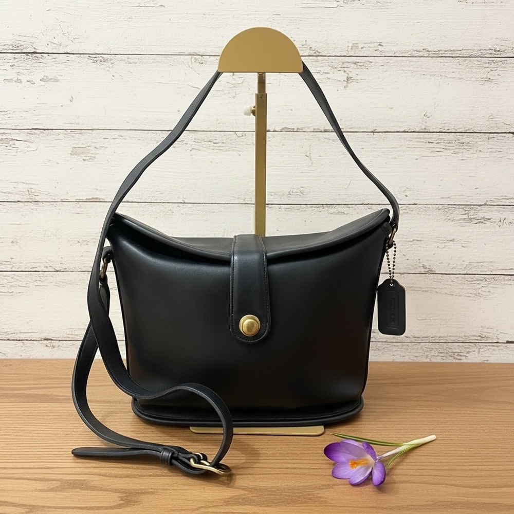 Vintage Coach Binocular Bag Black Leather USA Made 013-3825‎